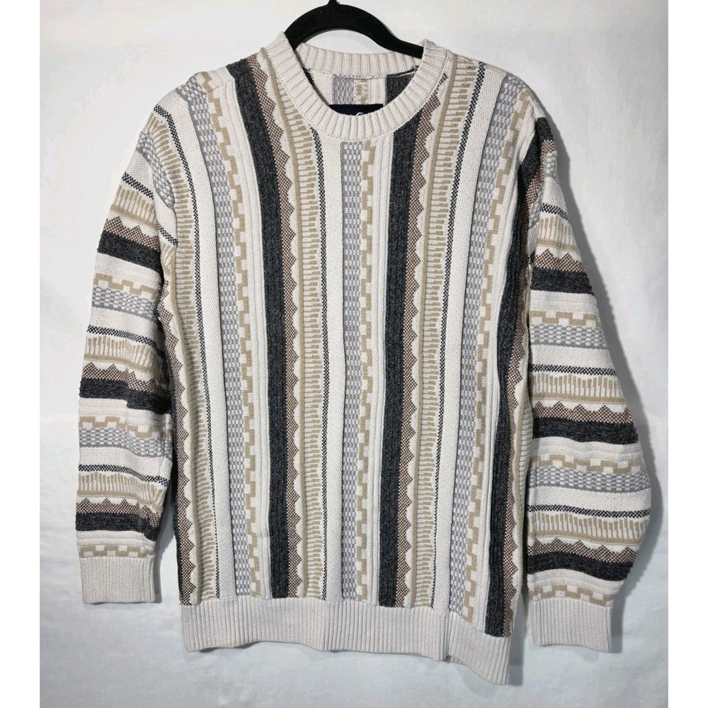 Hollister Sweater Mens Small Cream Gray Tan Excellent Coogi Style Textured Knit